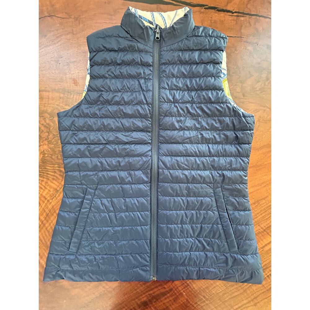 J.McLaughlin Tahoe Reversible Nautical Puffer Vest Navy Ropes M Goose Down - Picture 2 of 4